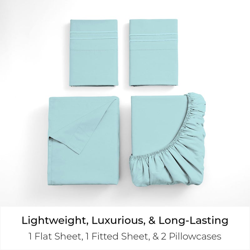 Mellanni King Sheets Set - 4 PC Iconic Collection Bedding - Hotel Luxury, Extra Soft, Cooling Bed Sheets - Wrinkle, Fade, Stain Resistant (King, Aqua) - Image 3